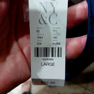 NY&C PULL OVER DRESS LARGE. NAVY BLUE WITH DESIGN